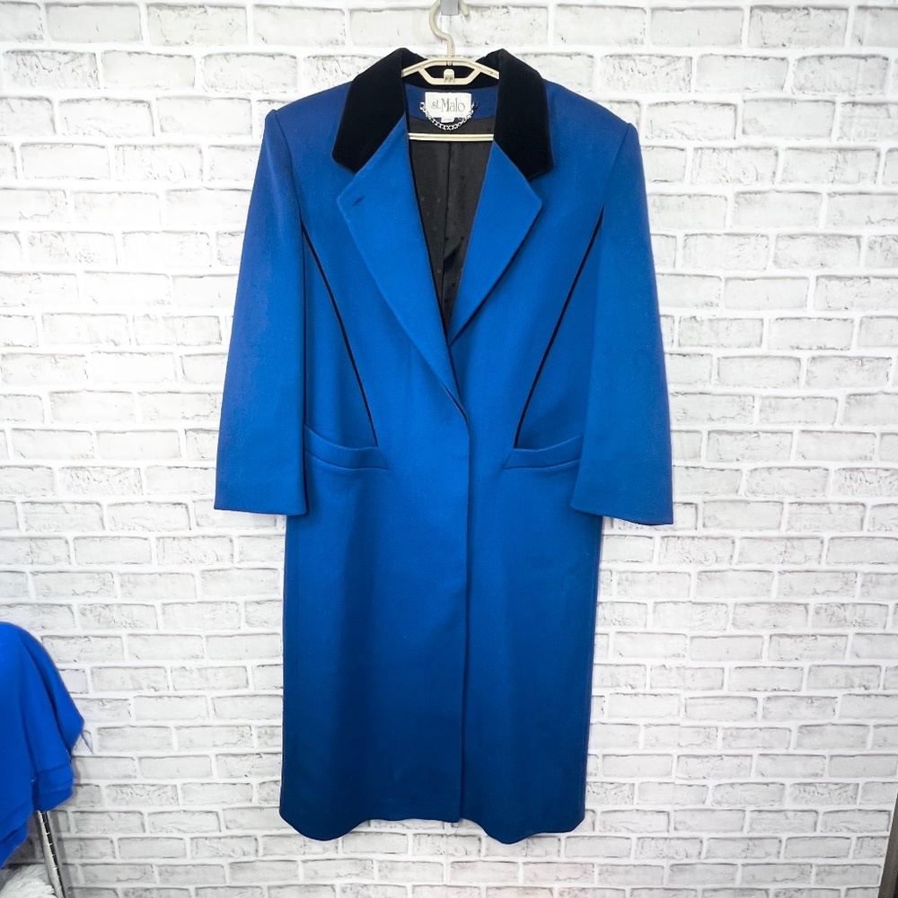 NWOT |•ST. MALO•| Vintage Gorgeous Blue 100% Wool Long Coat Size L-XL